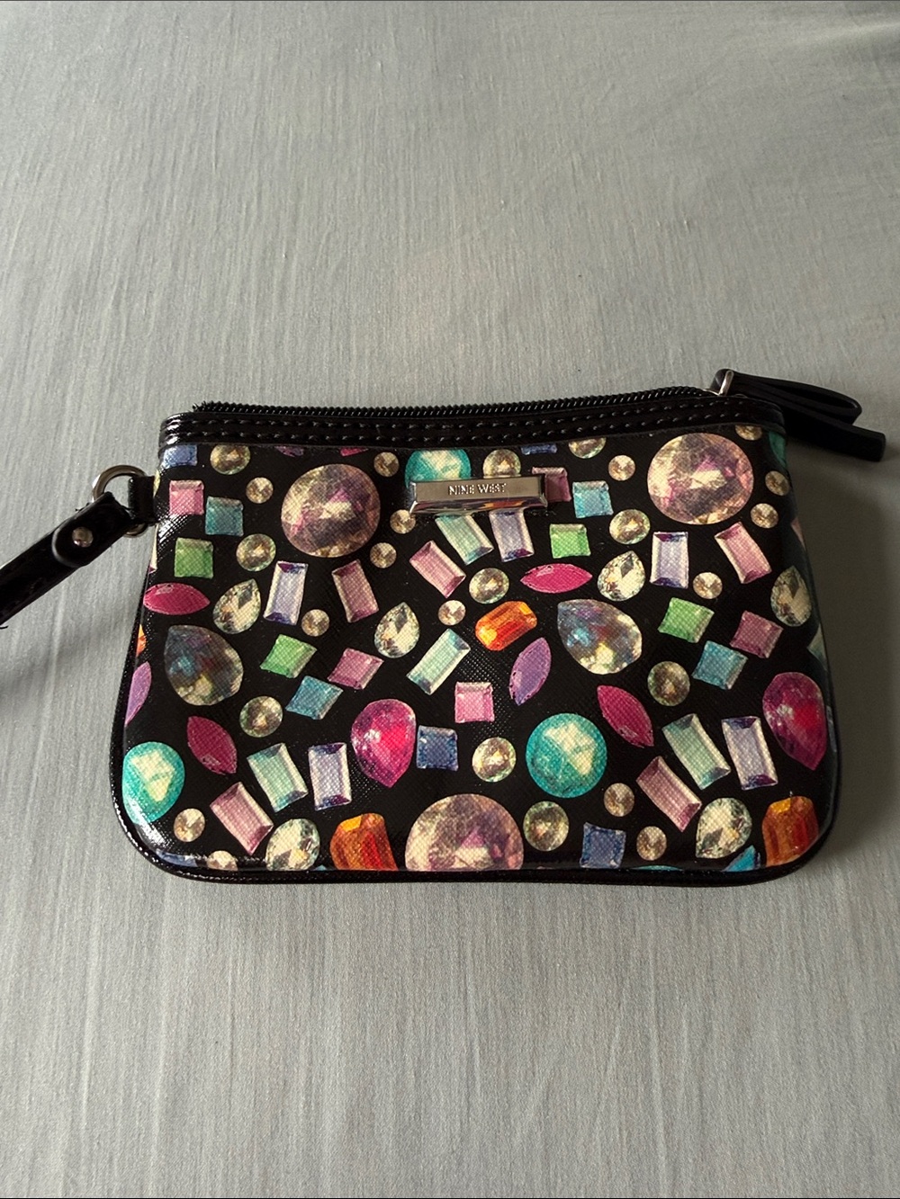 Nine West Black Multicolor Gem-Print Wristlet